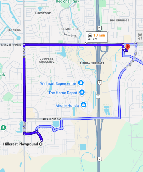 Directions from Hillcrest to Kingsview Dental